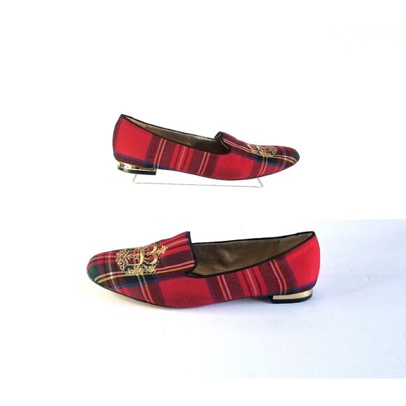 VC Signature Flats Red Tartan Plaid Sz 6 Embroidered Logo Square Toe - Picture 4 of 13